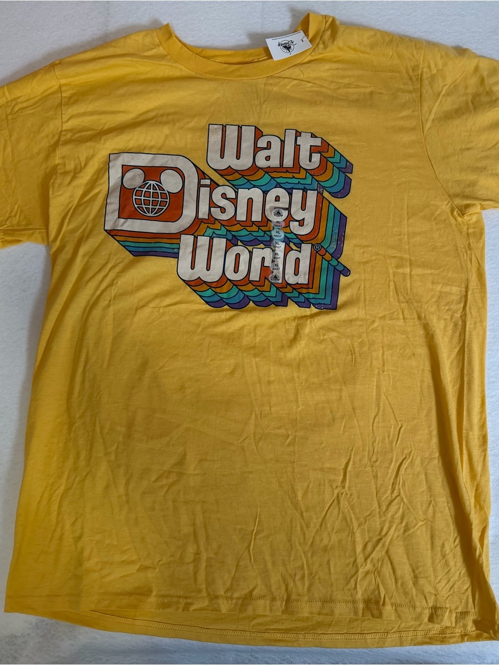 NWT Disney Parks Walt Disney World Retro Graphic Tee Yellow XL Vintage 70s Style